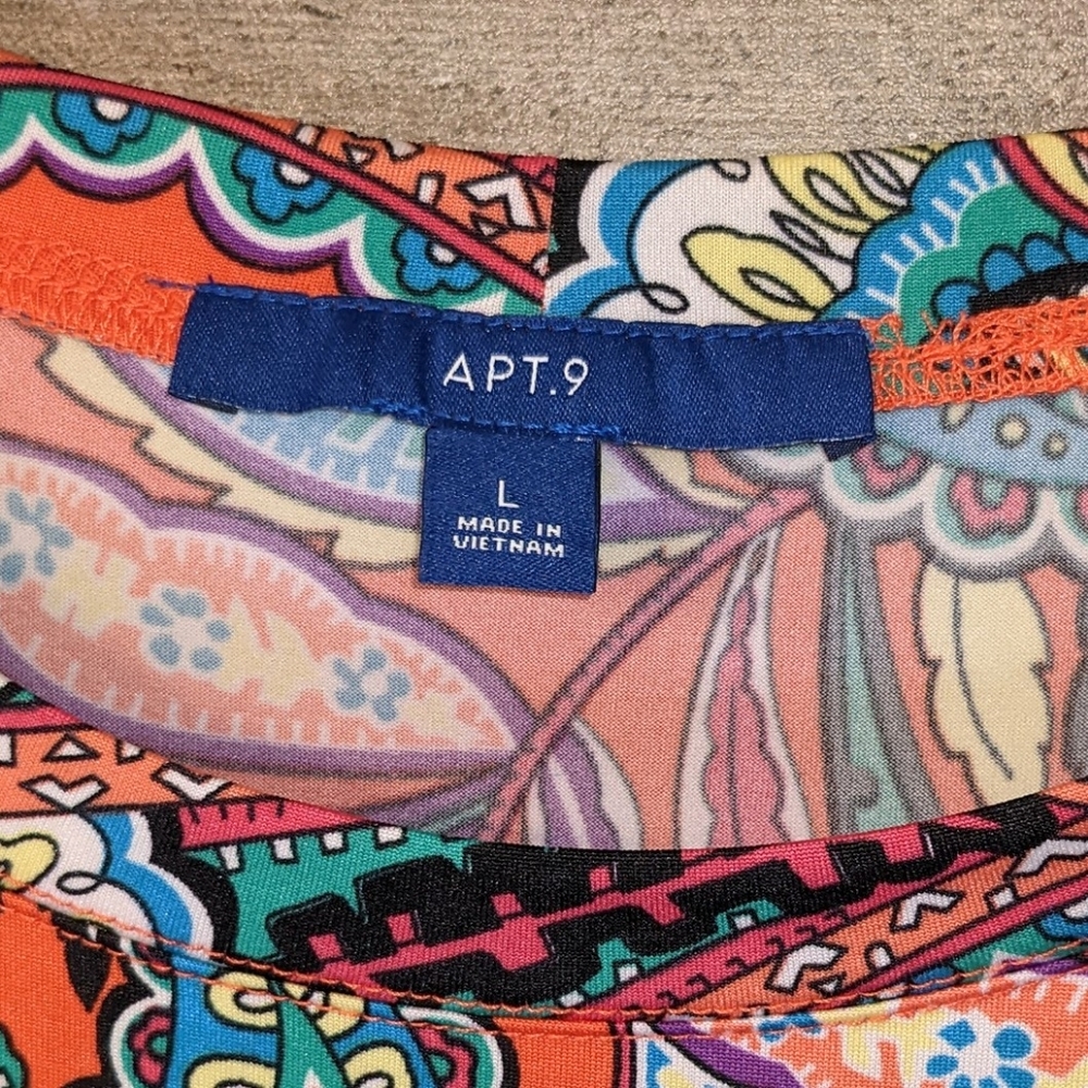 Apt 9 Paisley Dress Orange Coral Aqua Stretchy Pockets Loose Fit Casual D5 - Picture 5 of 13